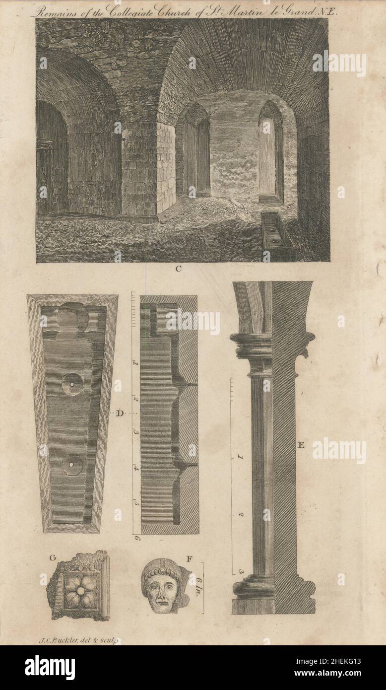 Überreste der Collegiate Church of St Martin's Le Grand, City of London 1818 Stockfoto