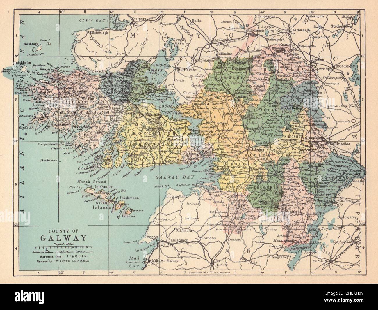 ANTIKE Landkarte VON COUNTY GALWAY. Connaught. Irland. JOYCE 1905 alt Stockfoto