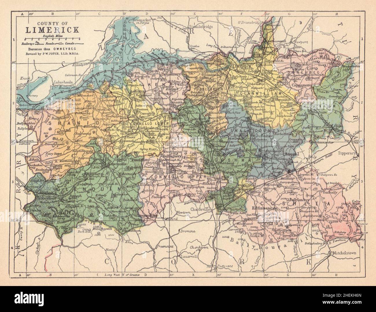 GRAFSCHAFT LIMERICK antike Landkarte. Munster. Irland. JOYCE 1905 alt Stockfoto