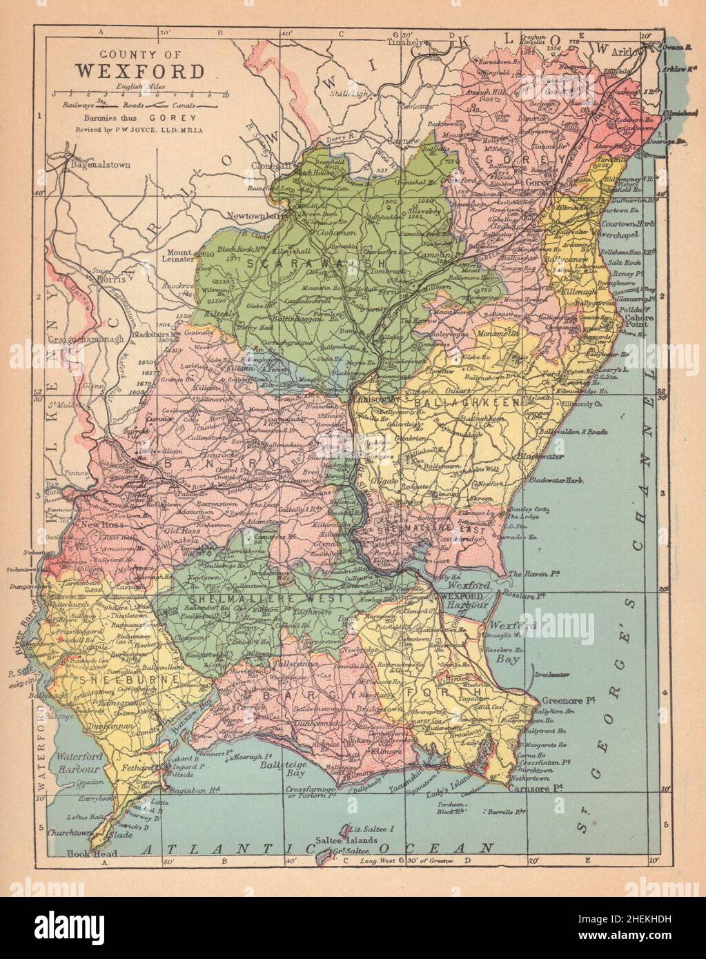 COUNTY WEXFORD antike Landkarte. Leinster. Irland. JOYCE 1905 alt Stockfoto