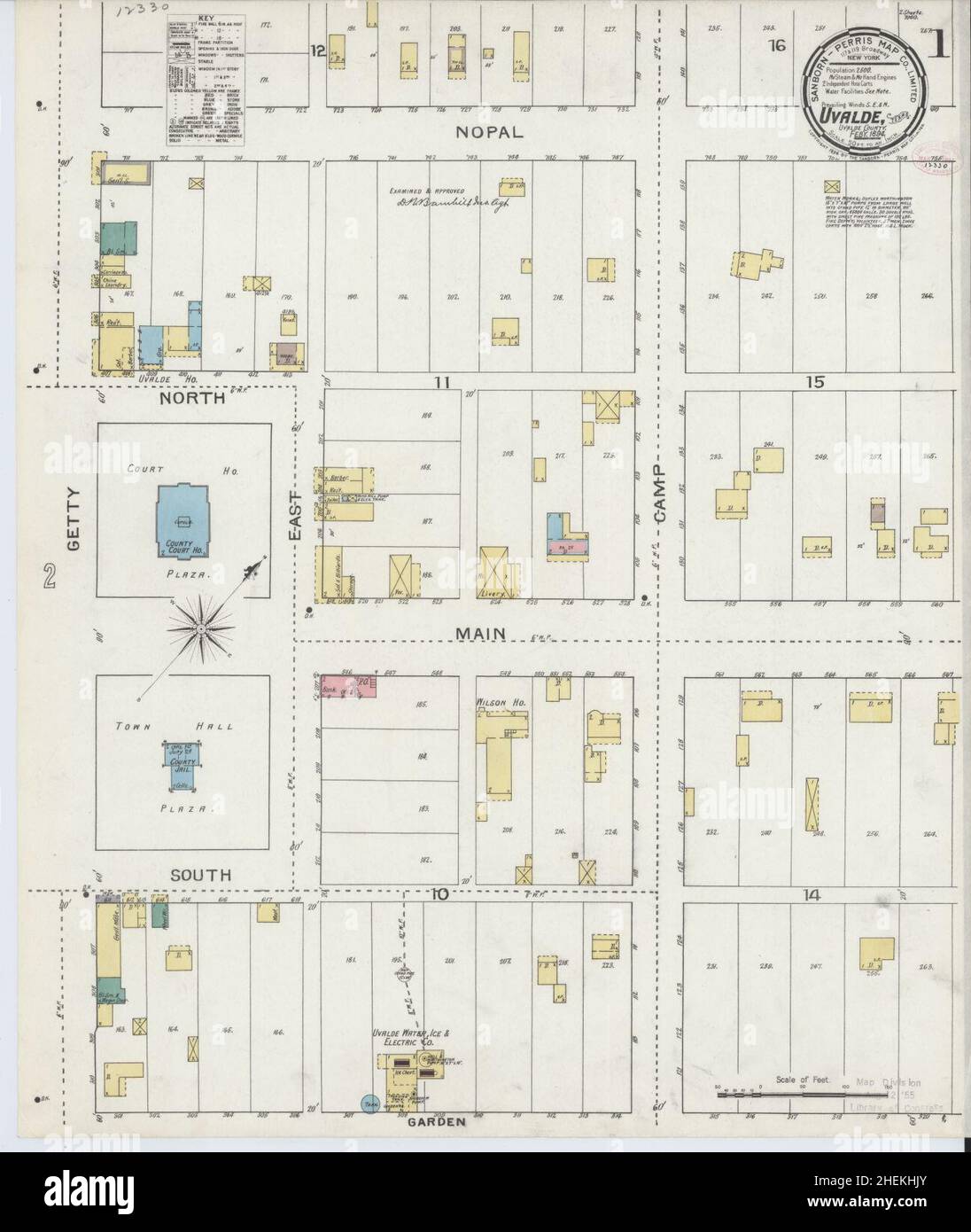 Sanborn Feuerversicherungskarte aus Uvalde, Uvalde County, Texas. Stockfoto