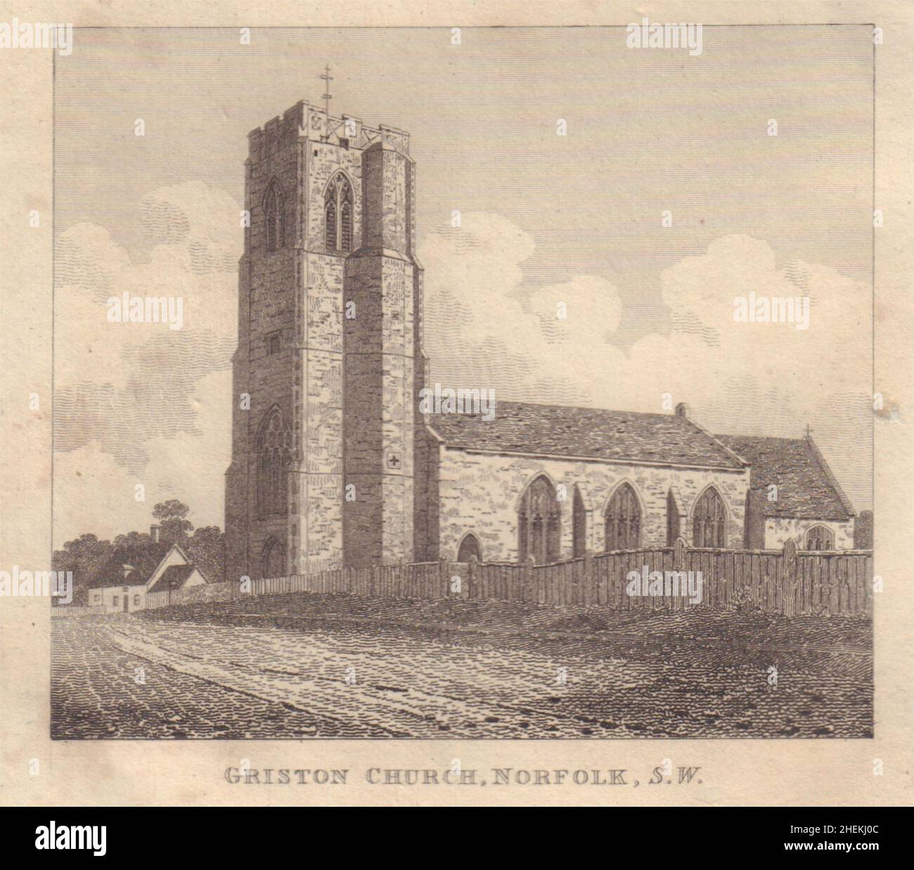 Südwestansicht der St. Peter & St. Paul's Church, Griston, Norfolk 1826 Print Stockfoto