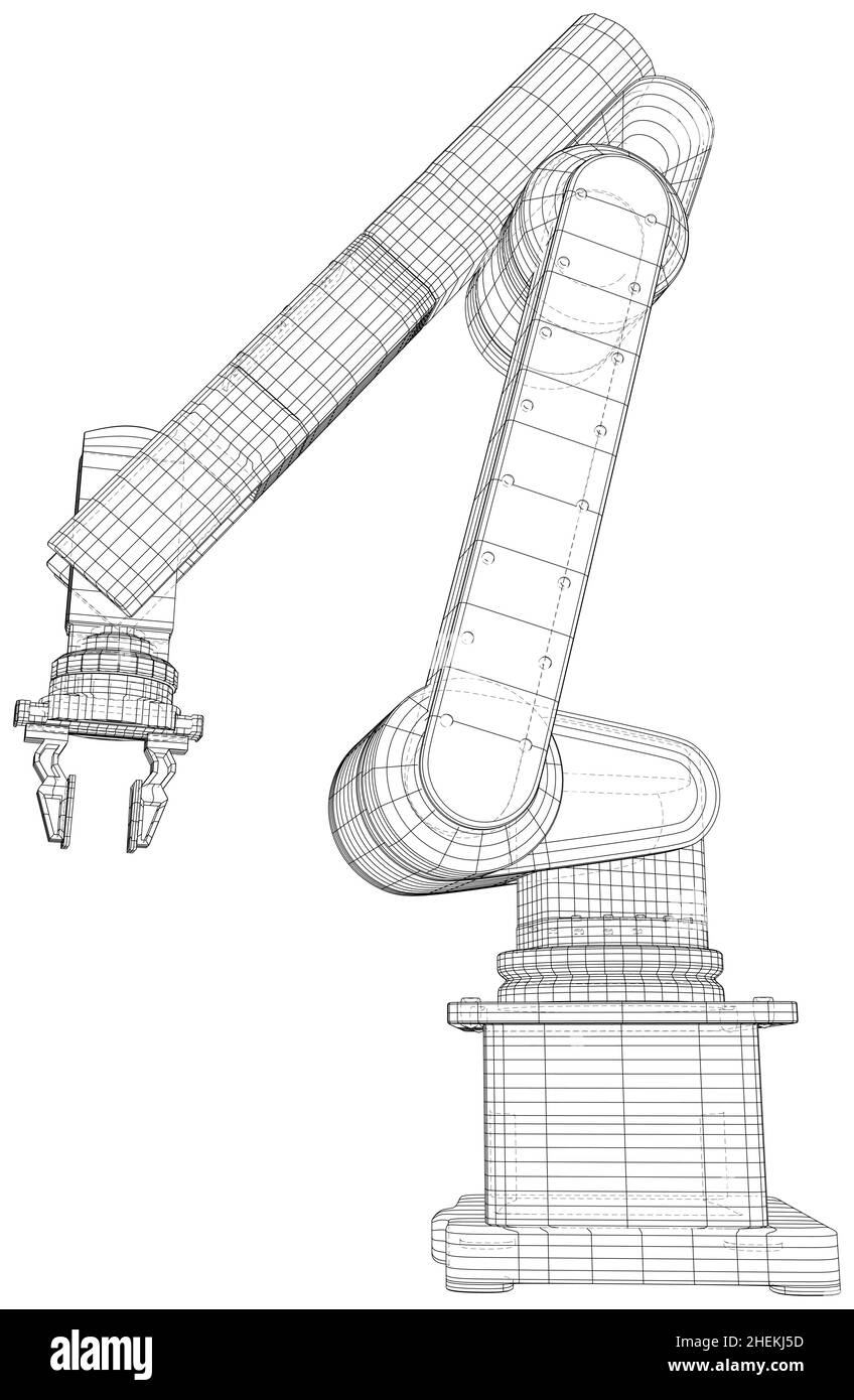 Industrielle Drahtgestell Roboter Hand. Technisches Vektorrendering von 3D. Stock Vektor