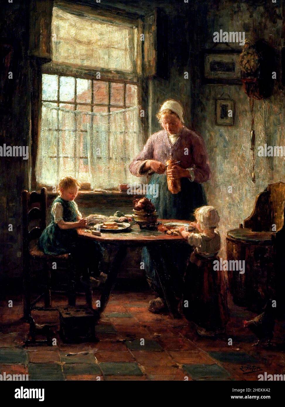 Ein Familienessen des niederländischen Malers Evert Pieters (1856-1932), Öl auf Leinwand, 1890s Stockfoto