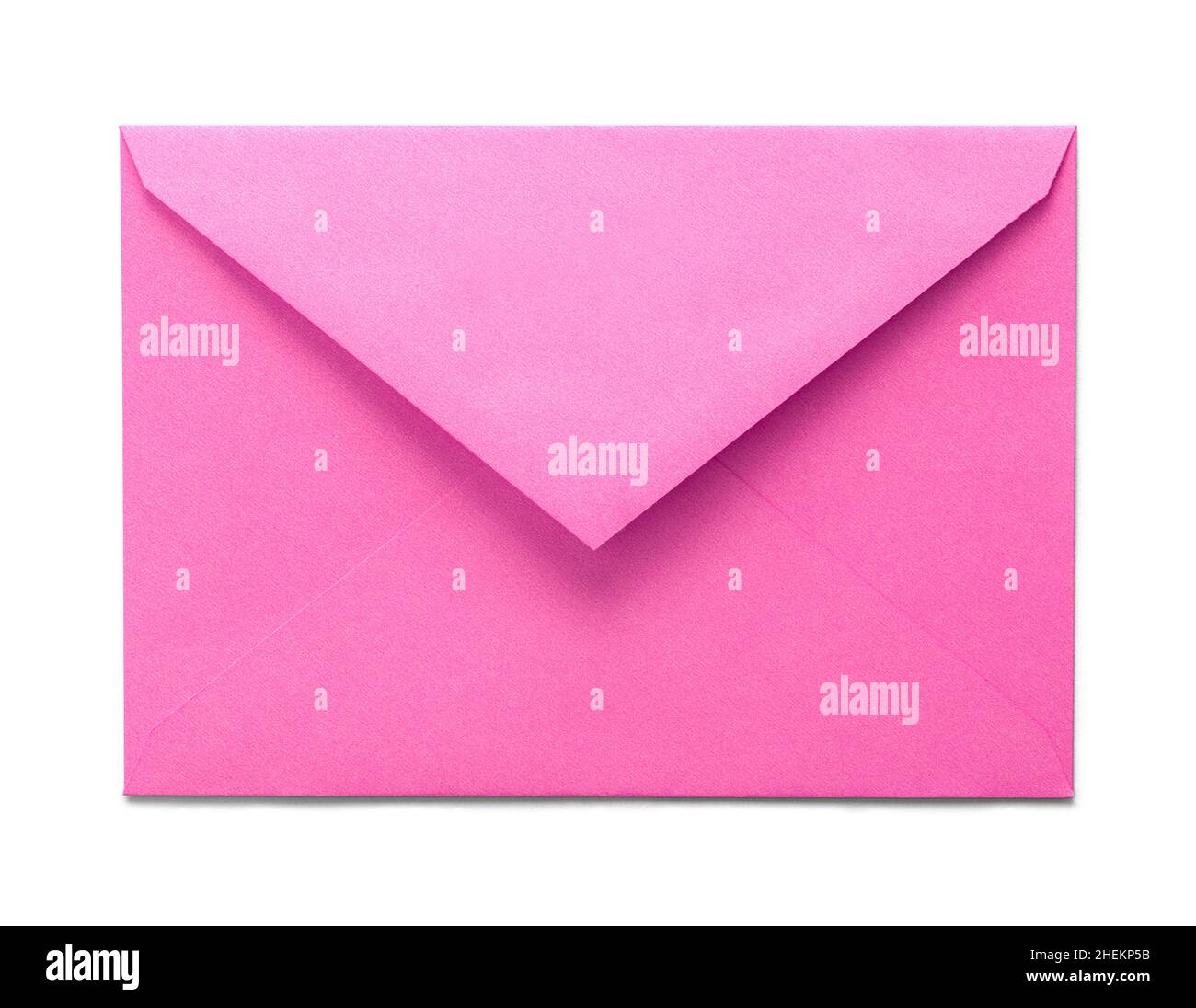 Öffnen Sie den weißen, rosafarbenen Papierumschlag. Stockfoto