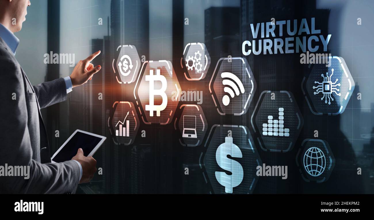 Investitionskonzept der virtuellen Devisenbörse. Hintergrund Finanztechnologie. Stockfoto
