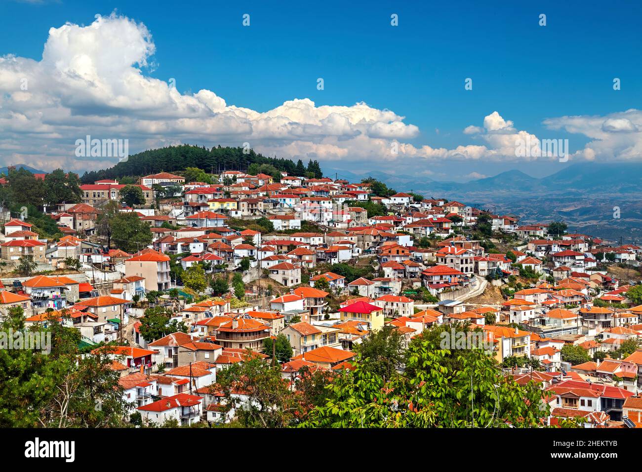 Verdikoussia (oder 'Verdikoussa') ein bergiges Dorf (850-1000 m) Elassona Gemeinde, der Antichasia Berge, Larissa, Thessalien, Griechenland. Stockfoto