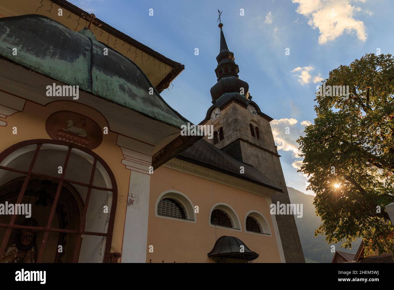 Alte Kirche in Kranjska Gora, Spätherbsttag, slowenien Stockfoto