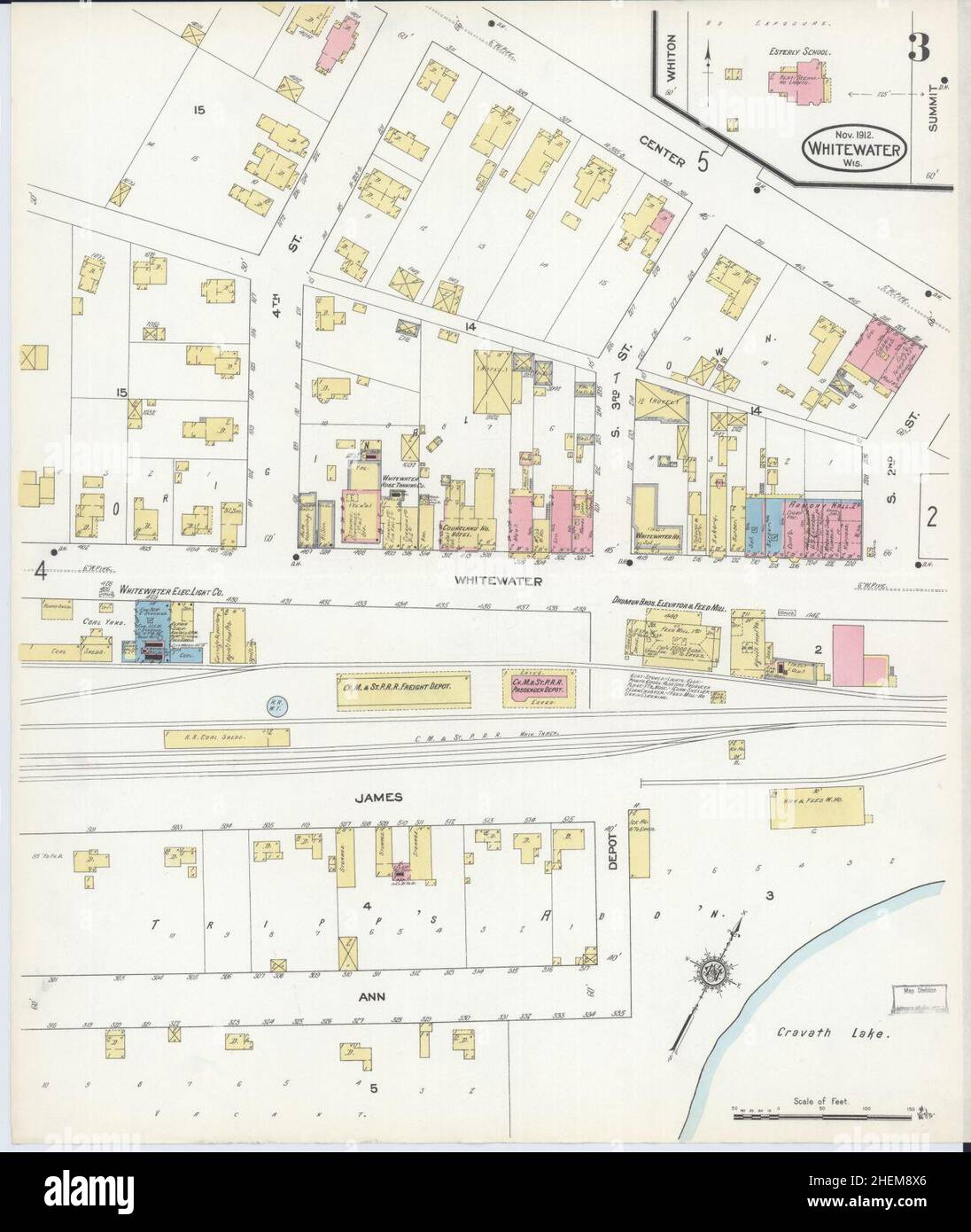 Sanborn Fire Insurance Map aus Whitewater, Walworth County, Wisconsin. Stockfoto