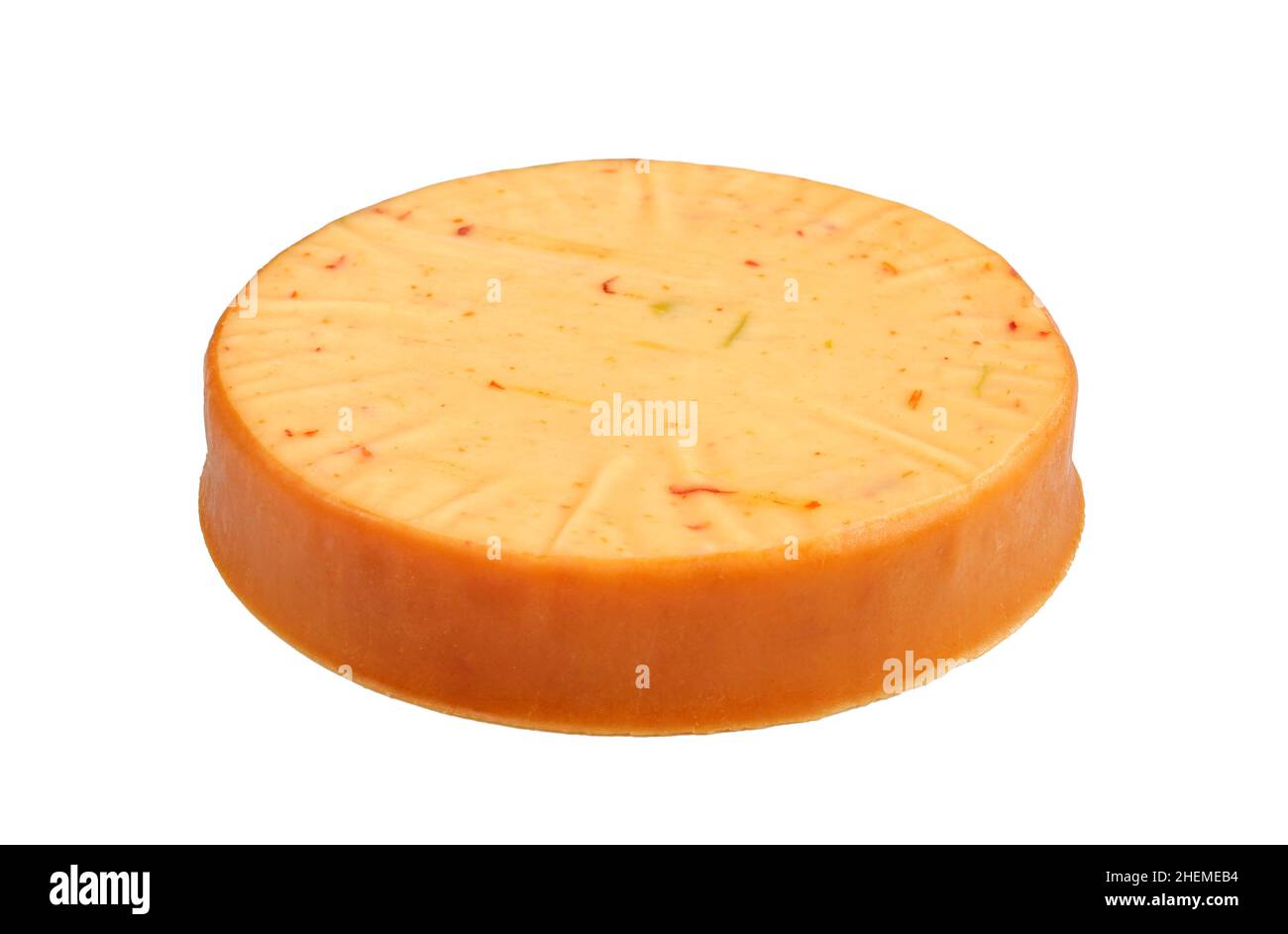 Runder Käse mit Chili-Pfeffer-Geschmack Stockfoto