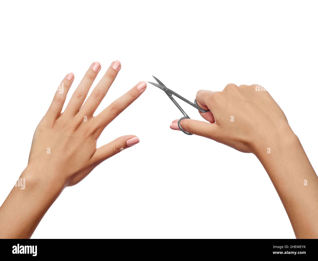 Schere Maniküre Zubehör Nagel weibliche Hand Schönheit Stockfoto