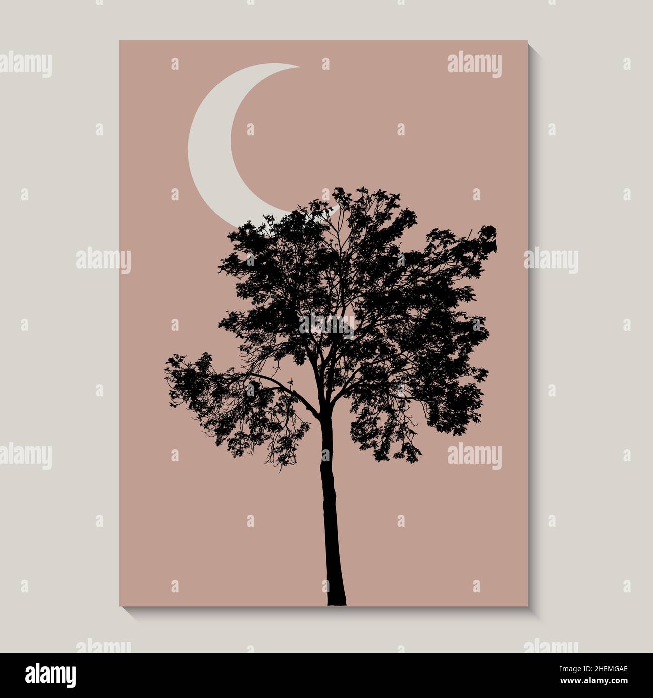 Wandgemälde mit abstraktem Mond in Pink Art aus der Mitte des Jahrhunderts Poster und Drucke Nordische Wandbilder, Minimal Wall Art, Boho Decor Line Sunset Vector Kunstdruck. Stock Vektor