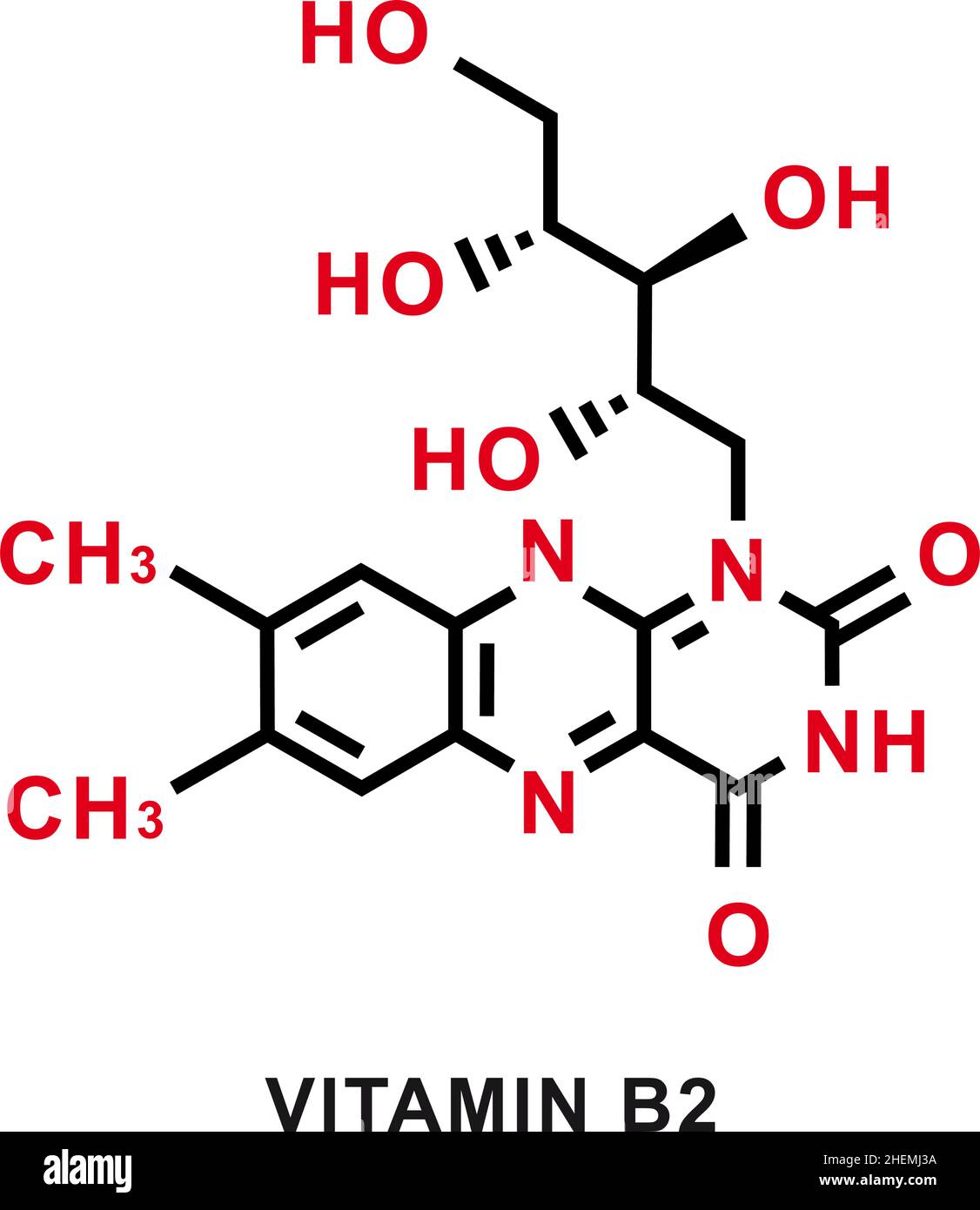 Vitamin B2 chemische Formel. Vitamin B2 chemische Molekülstruktur. Vektorgrafik Stock Vektor