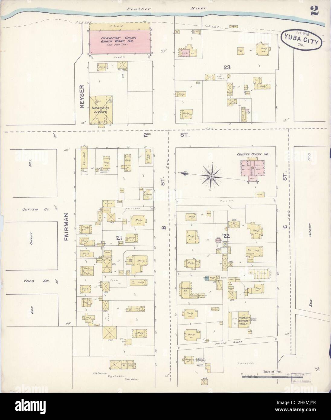 Sanborn Feuerversicherungskarte aus Yuba City, Sutter County, Kalifornien. Stockfoto