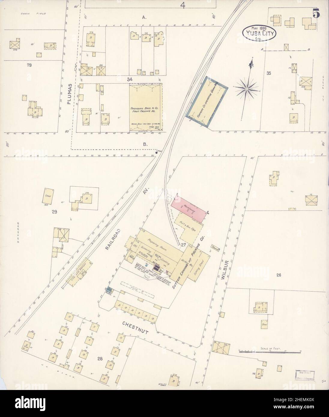 Sanborn Feuerversicherungskarte aus Yuba City, Sutter County, Kalifornien. Stockfoto