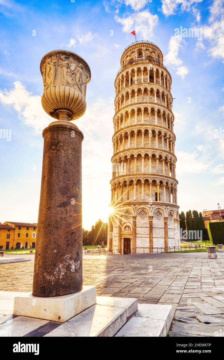 Pisa Schiefer Turm Torre di Pisa bei Sonnenaufgang, Pisa, Italien Stockfoto