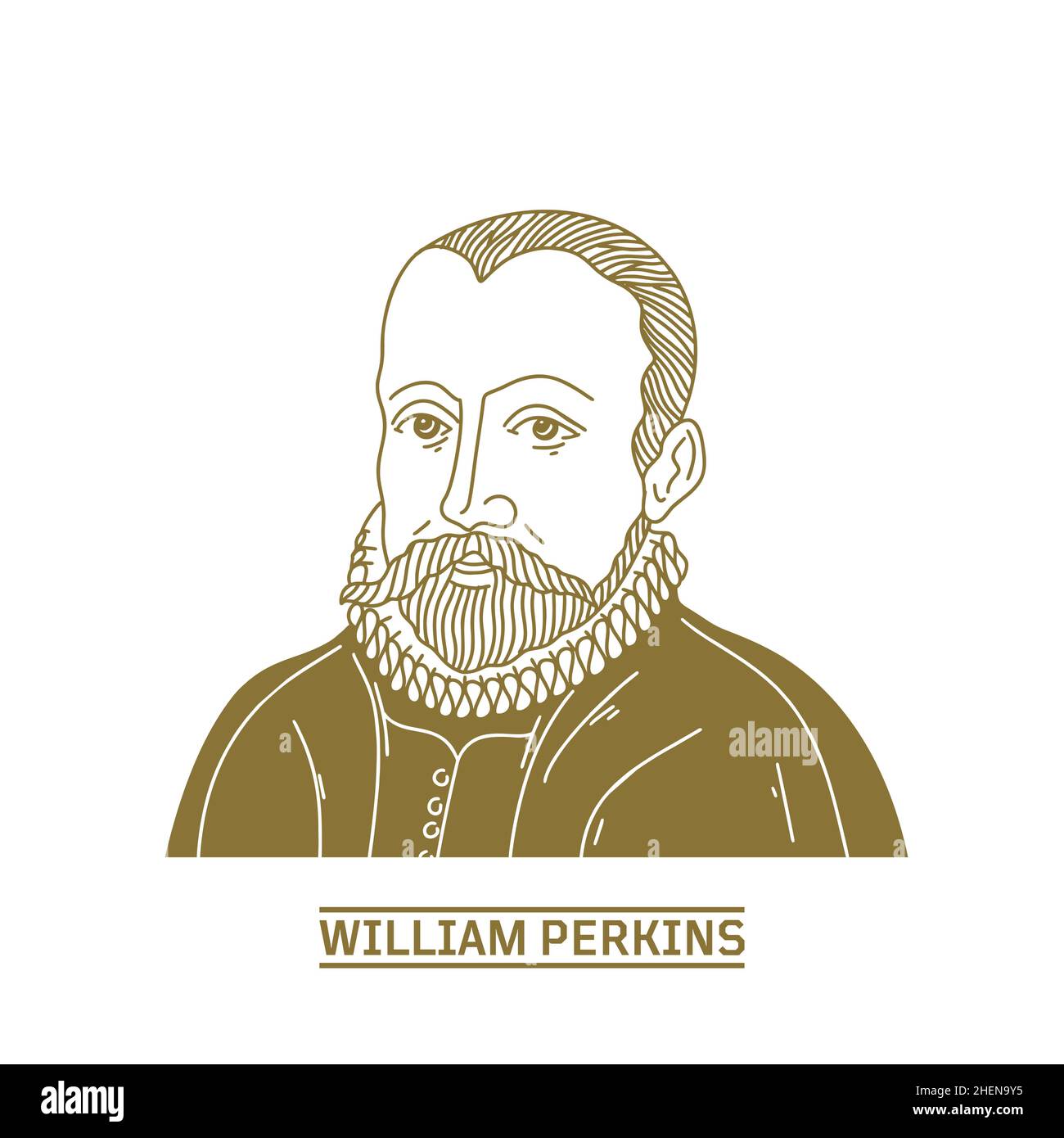 William Perkins (1558-1602) war ein einflussreicher englischer Kleriker und Cambridge-Theologe, und auch einer der führenden Führer der puritanischen Bewegung i Stock Vektor