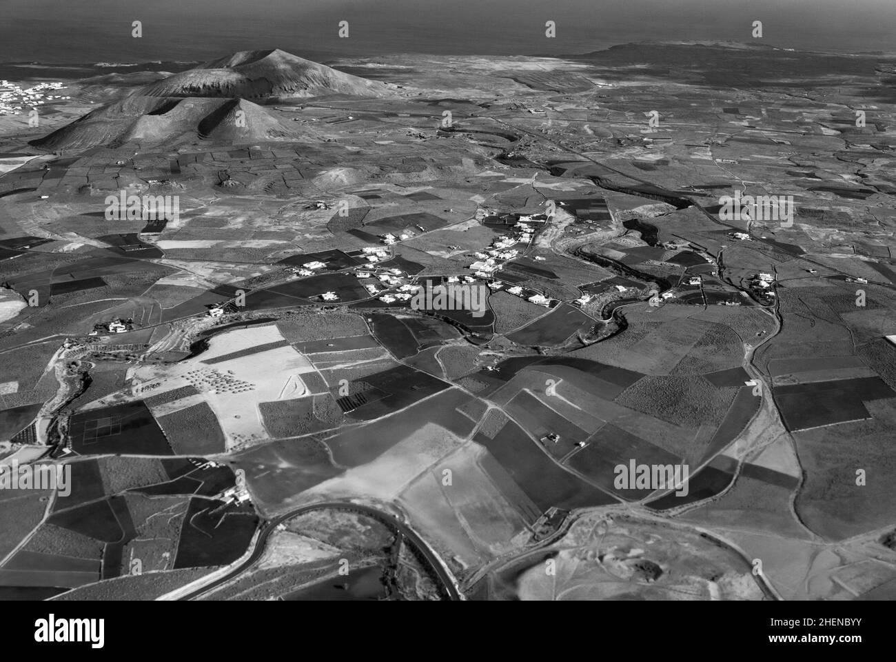 Luftaufnahme von Lanzarote, der vulkanischen Insel der Kanaren Stockfoto