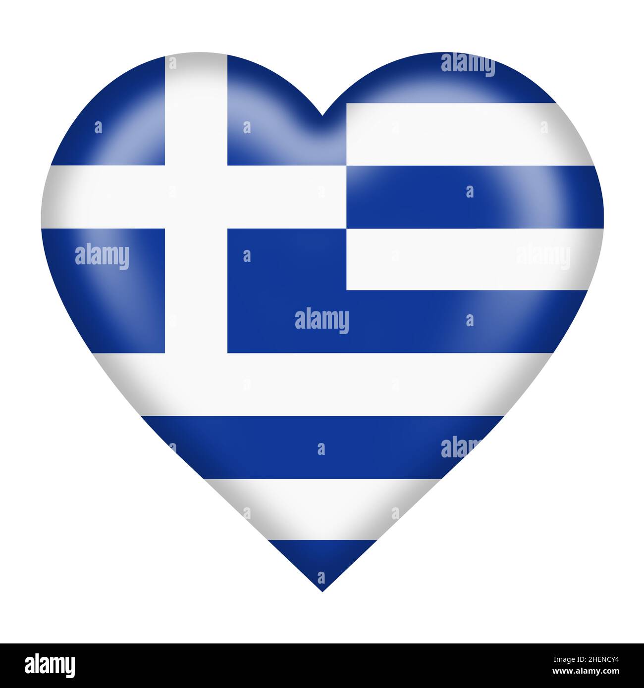 Griechenland Flagge Herzknopf isoliert auf weiß mit Clipping Pfad 3D Abbildung Stockfoto