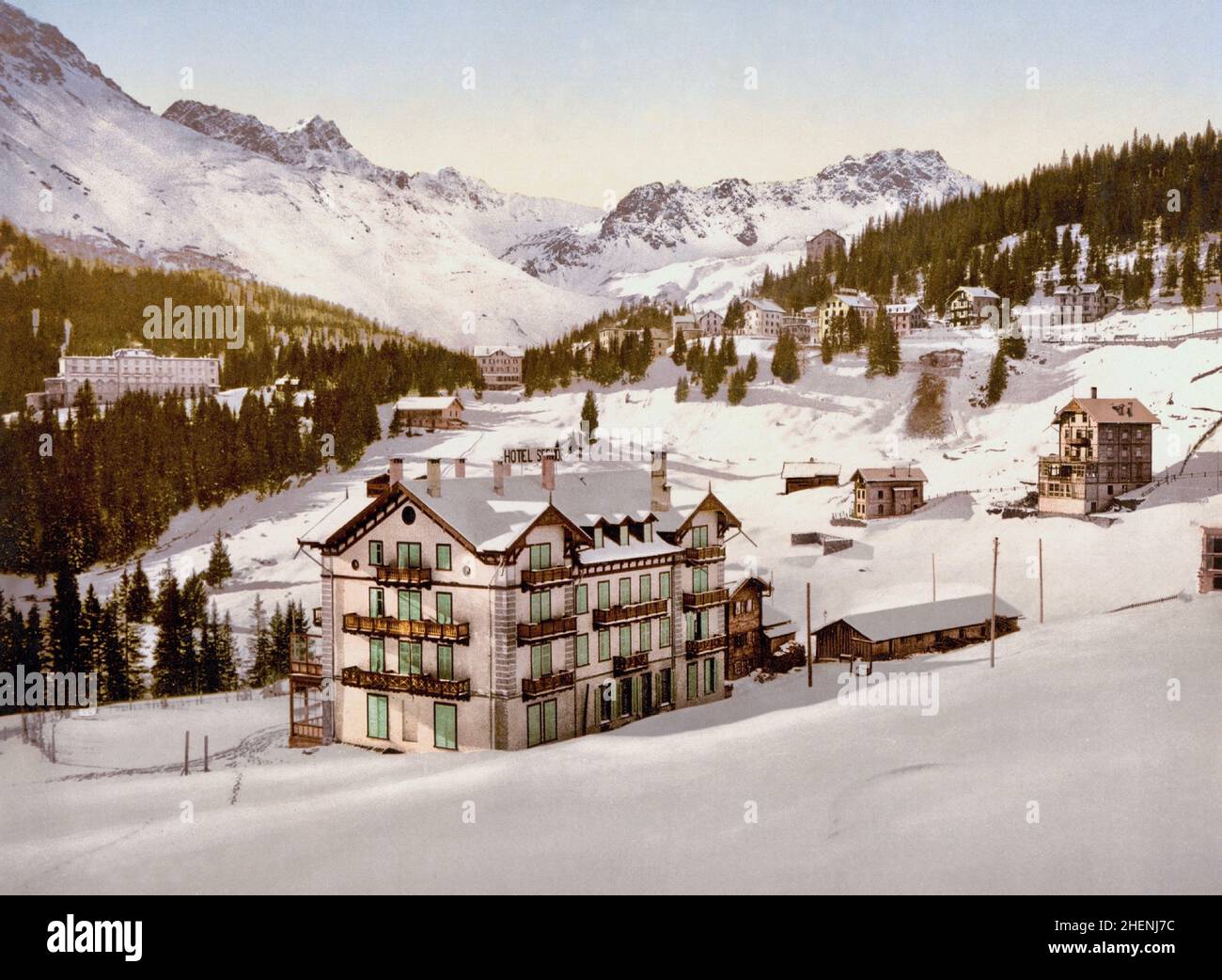 Seehof Hotel im Winter, Arosa, Plessur Region, Graubünden, Schweiz. Stockfoto