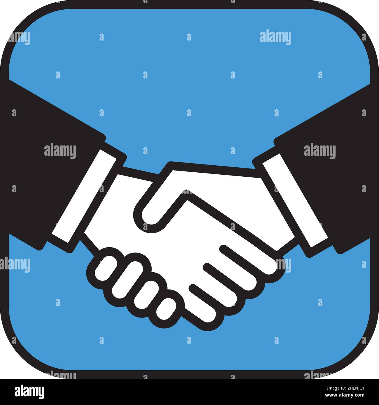Handshake-Symbol oder Logo-Geschäftskonzept. Vektor-Illustration von zwei Geschäftsleuten, die sich bei Begrüßung oder Zustimmung die Hände schütteln. Stock Vektor