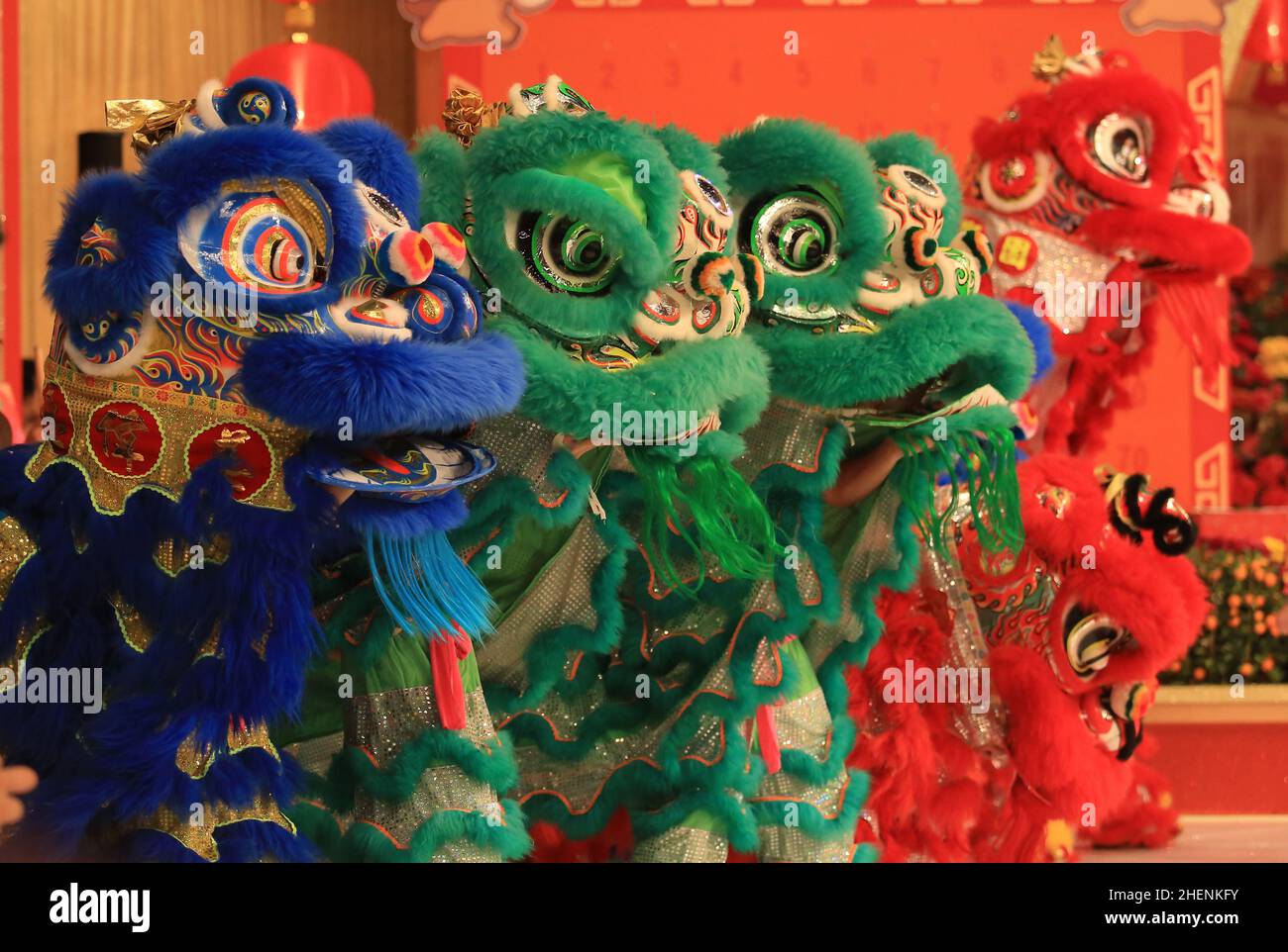 Traditioneller Löwentanz in hongkong, südchinesischer Stil im Mondneujahr Stockfoto