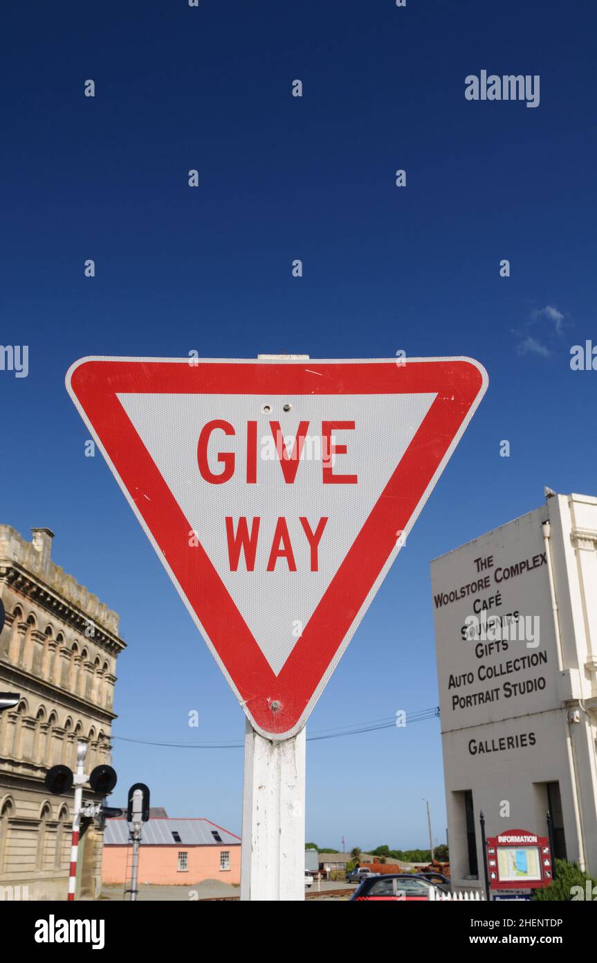 Verschenken Sie ein Schild im Oamaru Heritage Victorian Precinct New Zealand Stockfoto