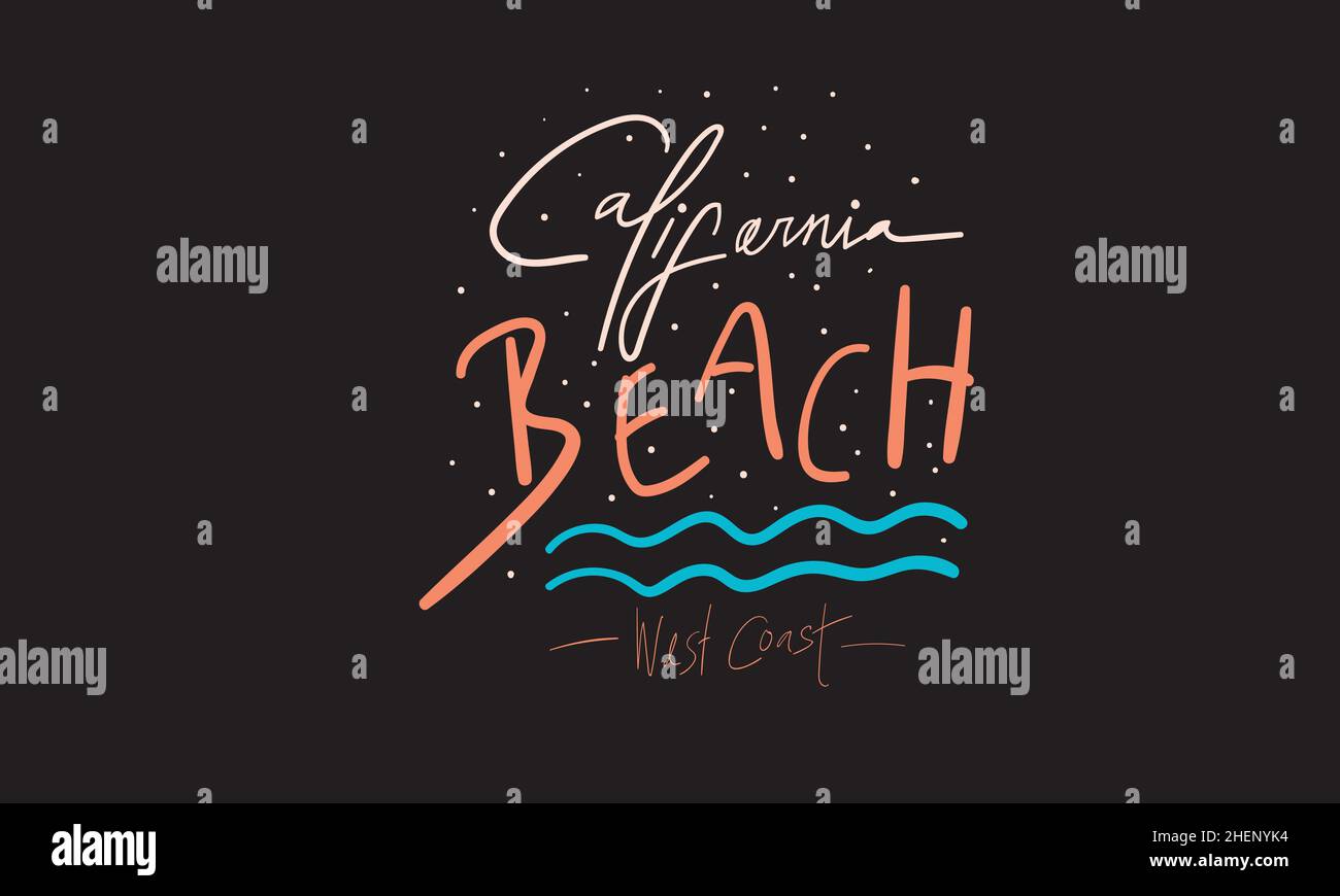 california Beach Sommer Strand T-Shirt Monogramm Text Vektor Vorlage Stock Vektor