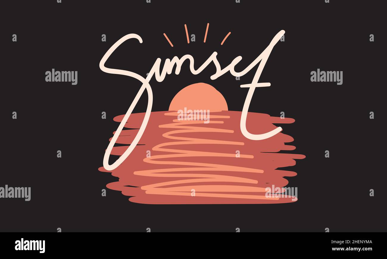 Sonnenuntergang Sommer Strand T-Shirt Monogramm Text Vektor Vorlage Stock Vektor