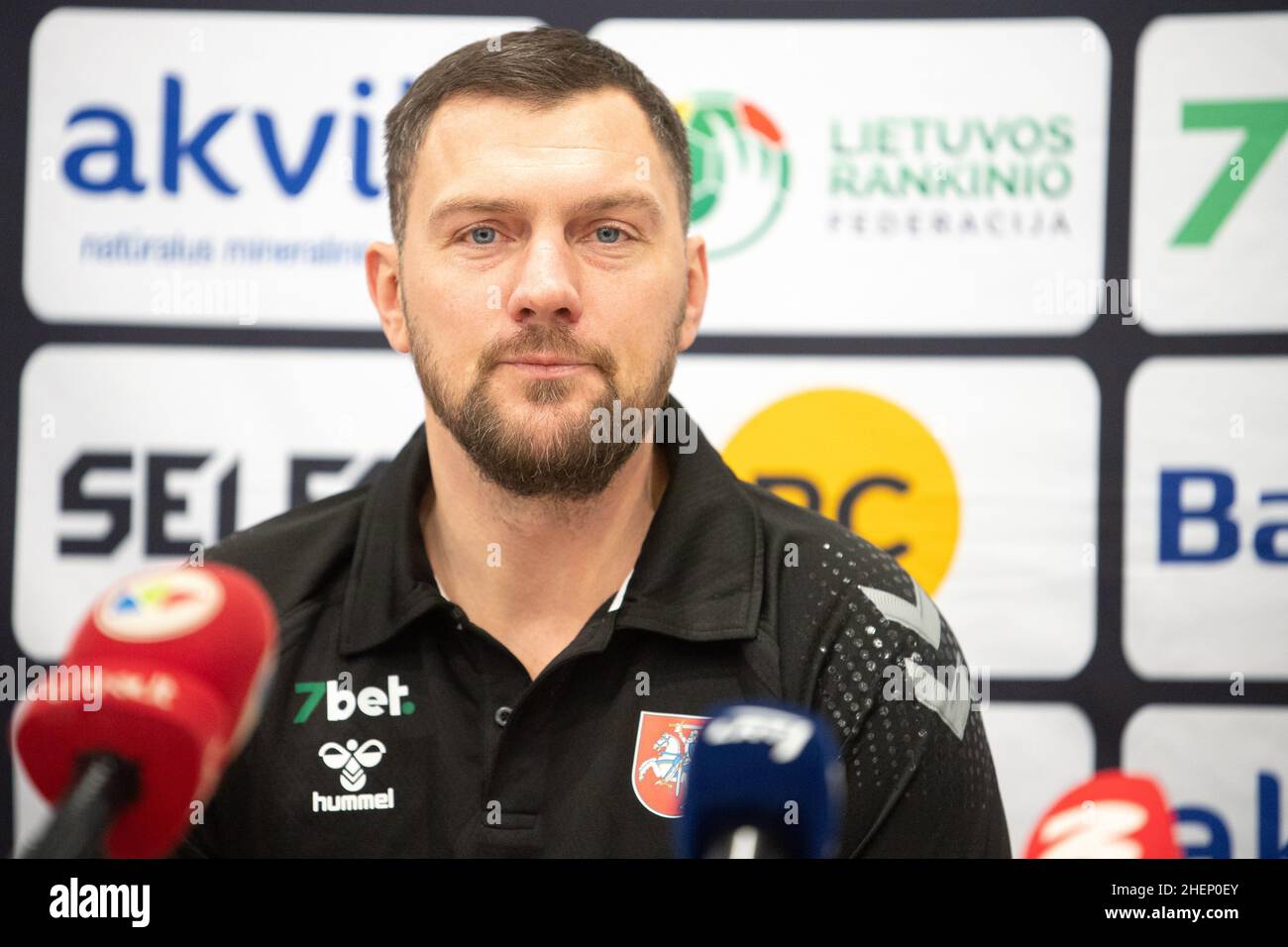 2022-01-05. Mindaugas Andriuška - Trainer der litauischen Männer-Handballmannschaft Stockfoto