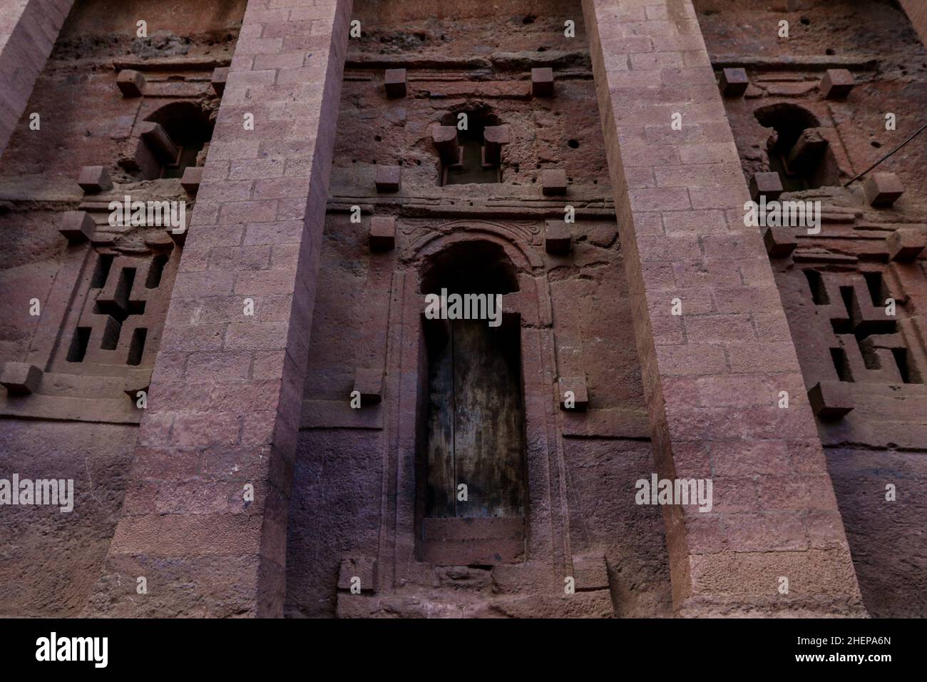 Außenansicht der alten afrikanischen Kirchen in Lalibela Stockfoto