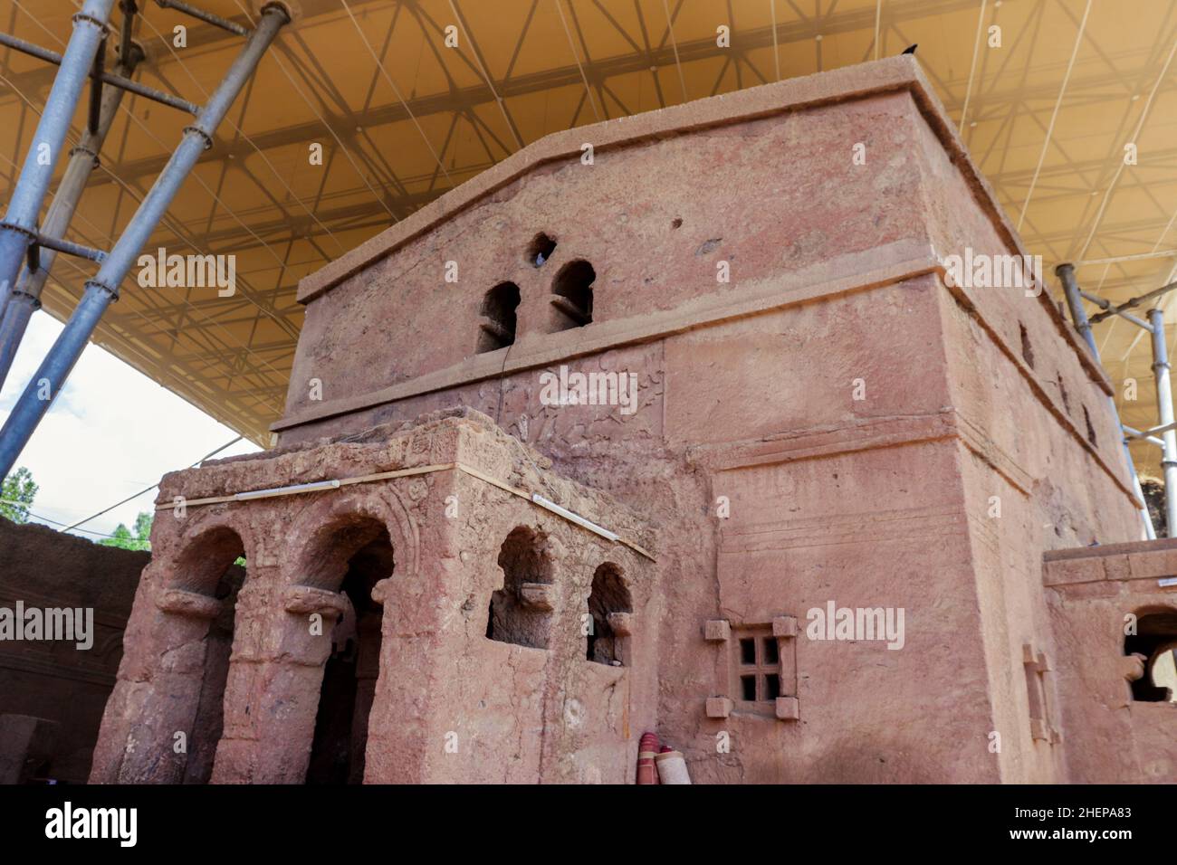 Außenansicht der alten afrikanischen Kirchen in Lalibela Stockfoto