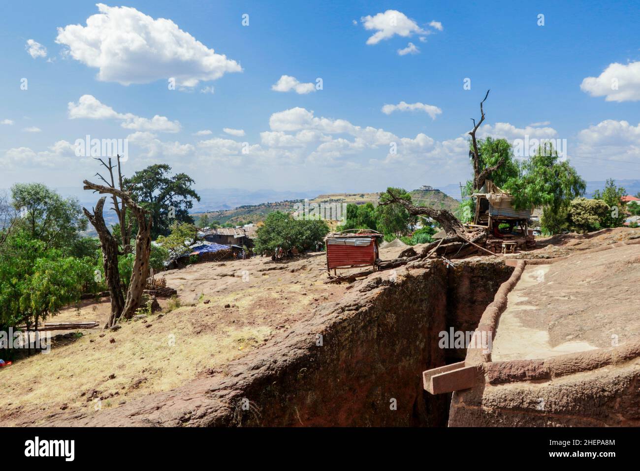 Außenansicht der alten afrikanischen Kirchen in Lalibela Stockfoto