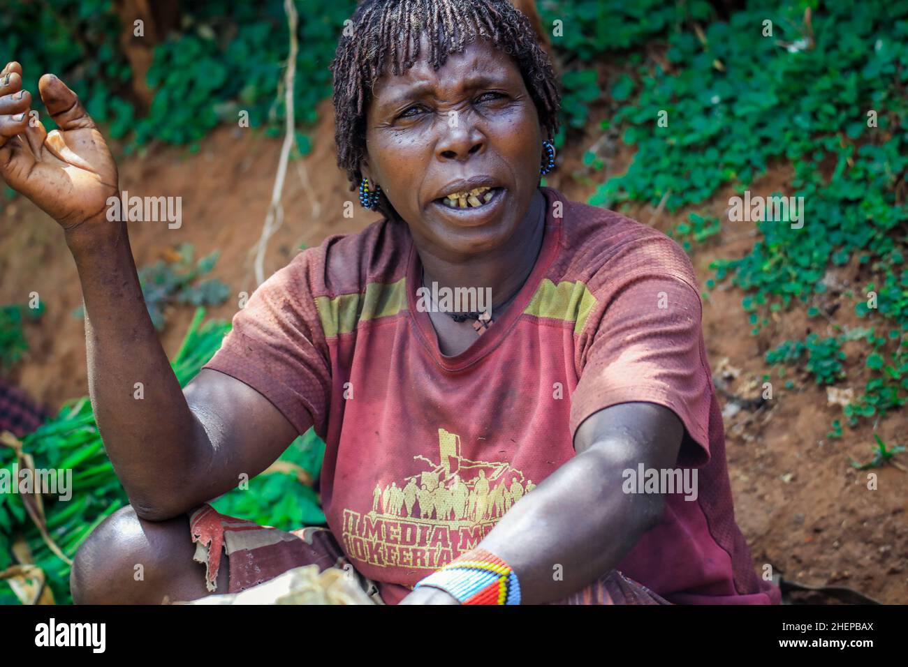 Eine Frau aus den äthiopischen Stämmen im Tal des Omo River Stockfoto
