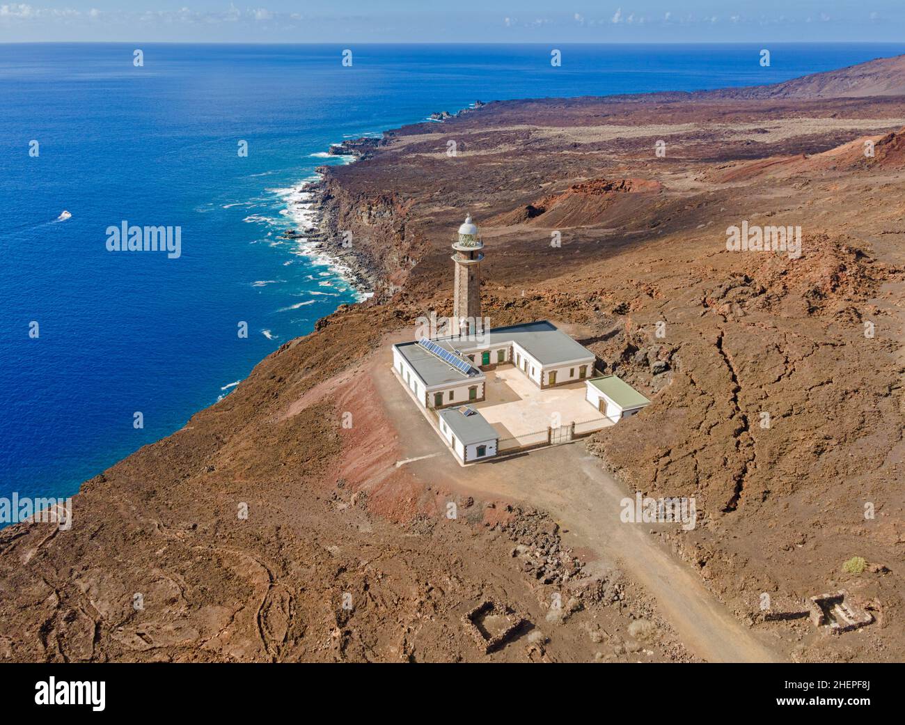 Luftaufnahme des Leuchtturms Faro de Orchilla - Südwestküste von El Hierro (Kanarische Inseln) Stockfoto