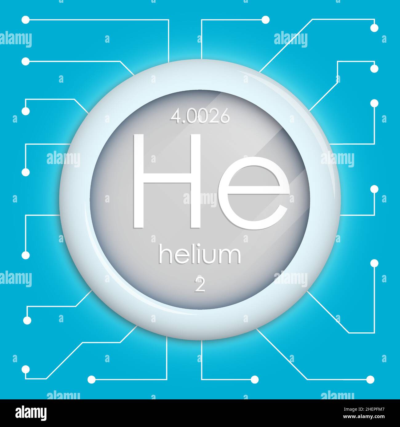 Realistische Taste mit Heliumsymbol. Chemisches Element ist Wasserstoff. Vektor auf weißem Hintergrund isoliert Stock Vektor