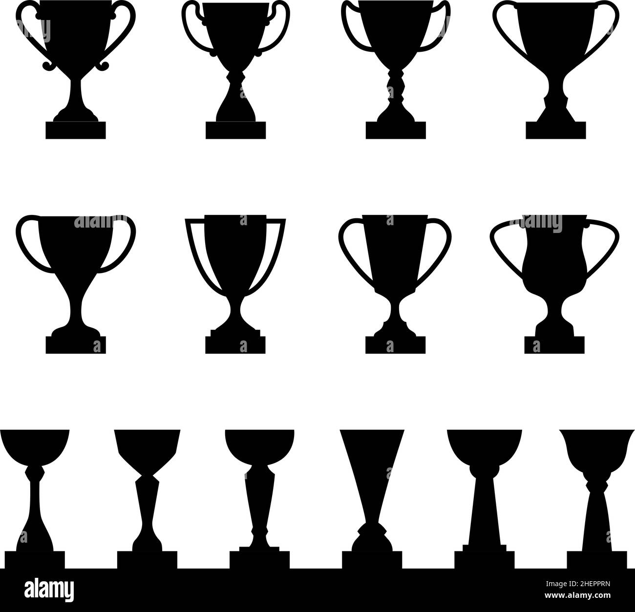 Set aus Silhouetten von Pokalen und Trophäen, Vektorgrafik Stock Vektor