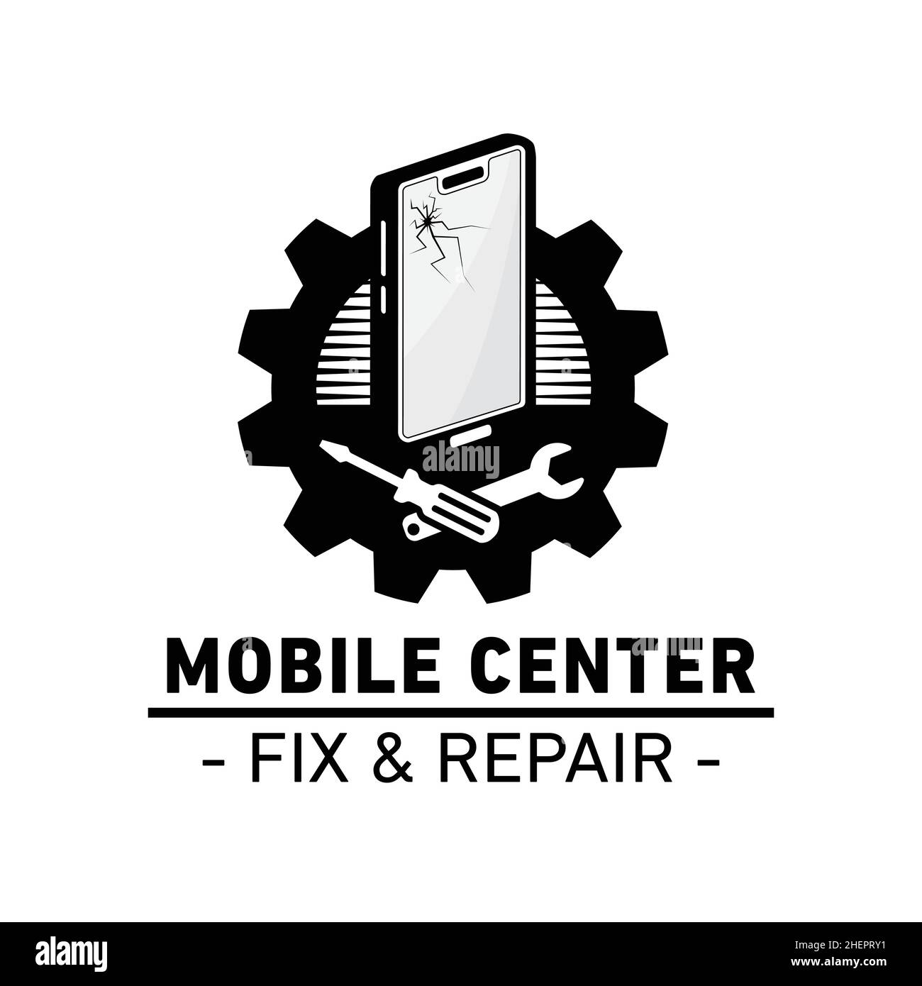 Logo des Mobile Centers. Mobile Reparatur und Reparatur. Vektor und Illustration. Stock Vektor