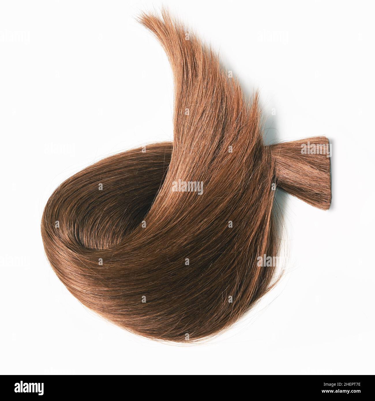 Braune Haare natürlich, isoliert auf weißem Hintergrund, Schönheit Stockfoto