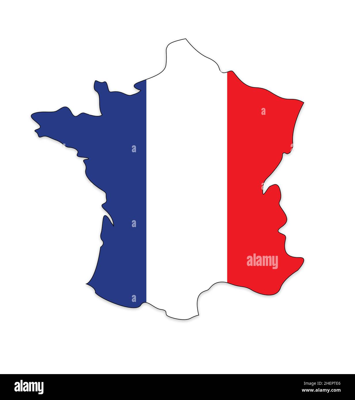 frankreich-Karte vereinfacht mit französischem Flaggenvektor isoliert auf weißem Hintergrund Stock Vektor