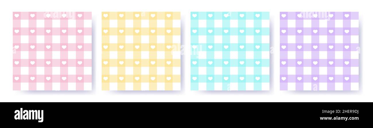 Gingham Nahtloses Muster in Pastellfarben. Vichy-Design mit Herzen für Ostern Urlaub Textil dekorativ. Karomuster für Stoff - Picknick bla Stock Vektor