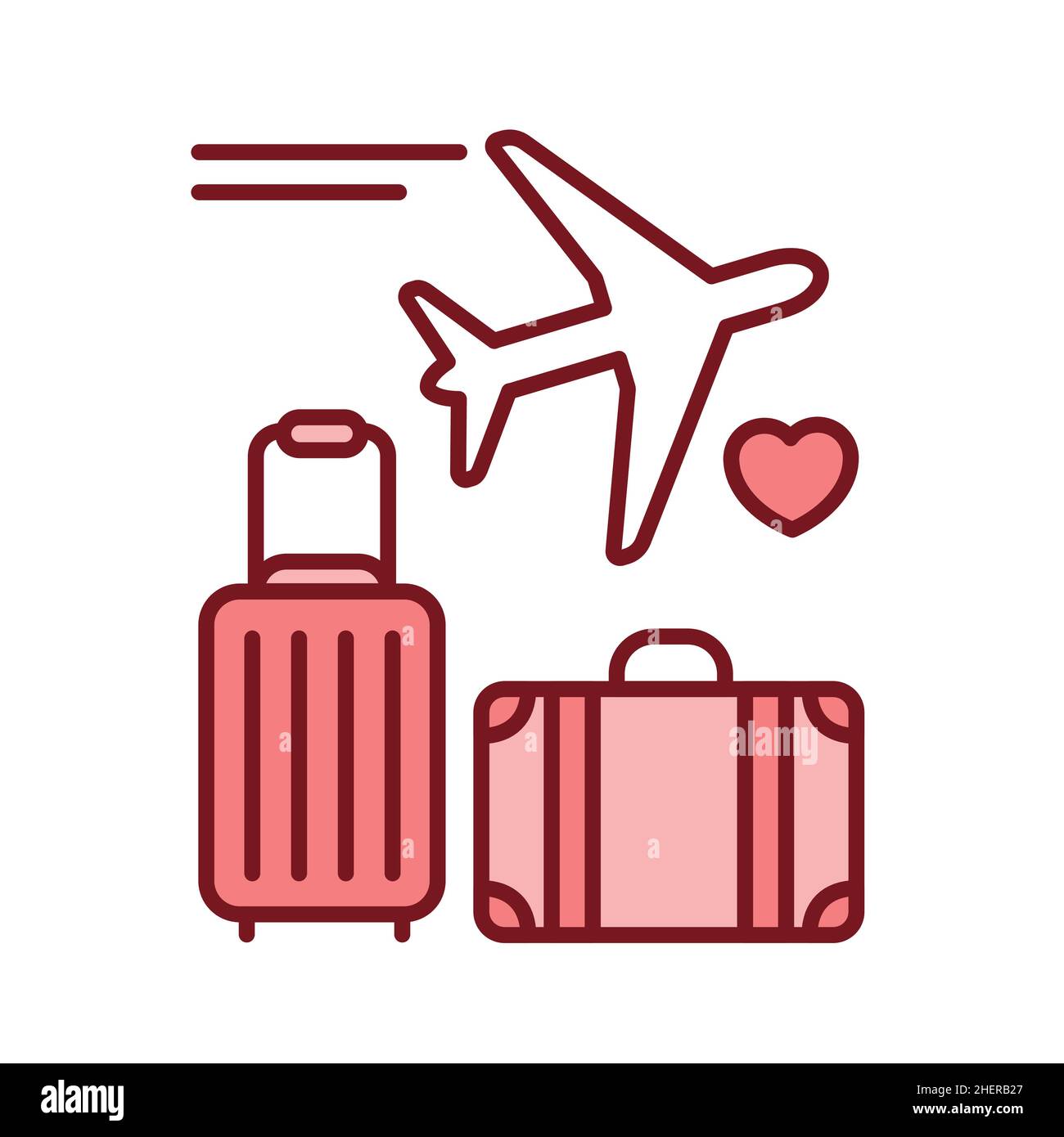 Symbol der Honeymoon-Farblinie. Koffer mit Flugzeug. Isoliertes  Vektorelement. Skizzieren Sie das Piktogramm für Webseite, mobile App,  Promo Stock-Vektorgrafik - Alamy