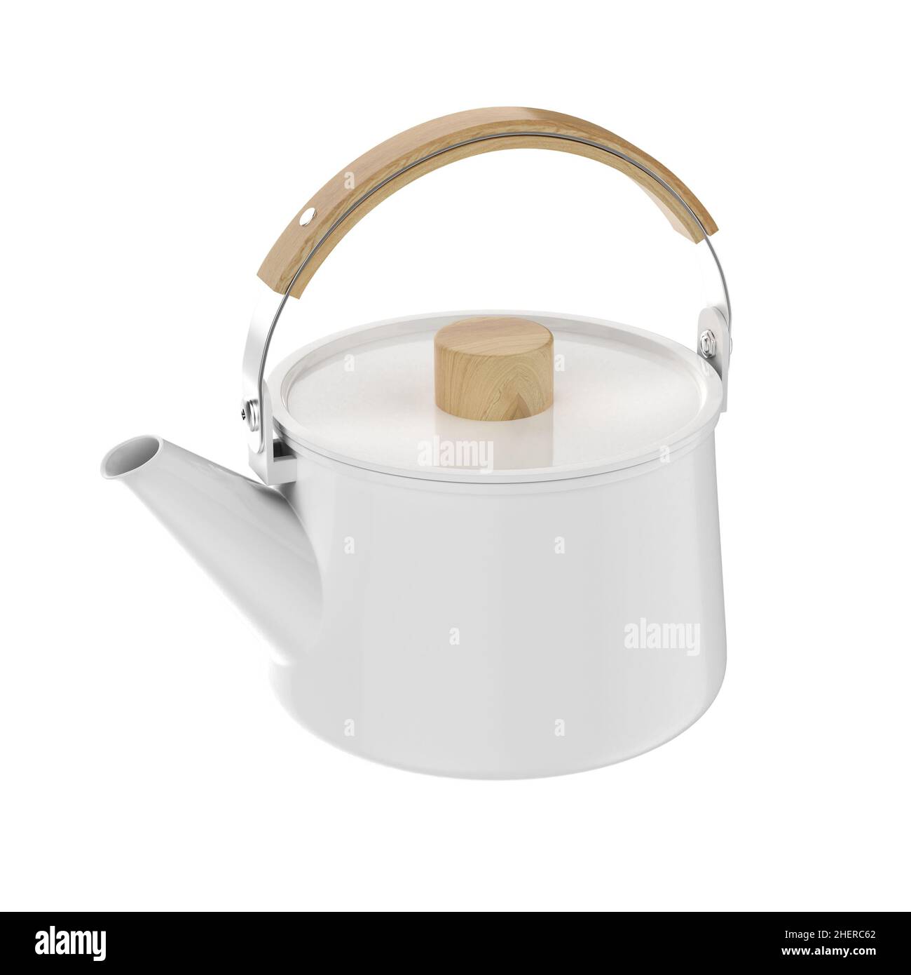Weiße Keramik mit Holzgriff 3D Rendering Stockfoto