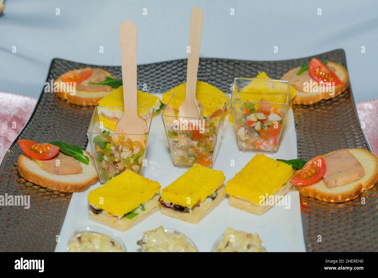 Köstliches Fingerfood bei einem Hochzeitsempfang Stockfoto