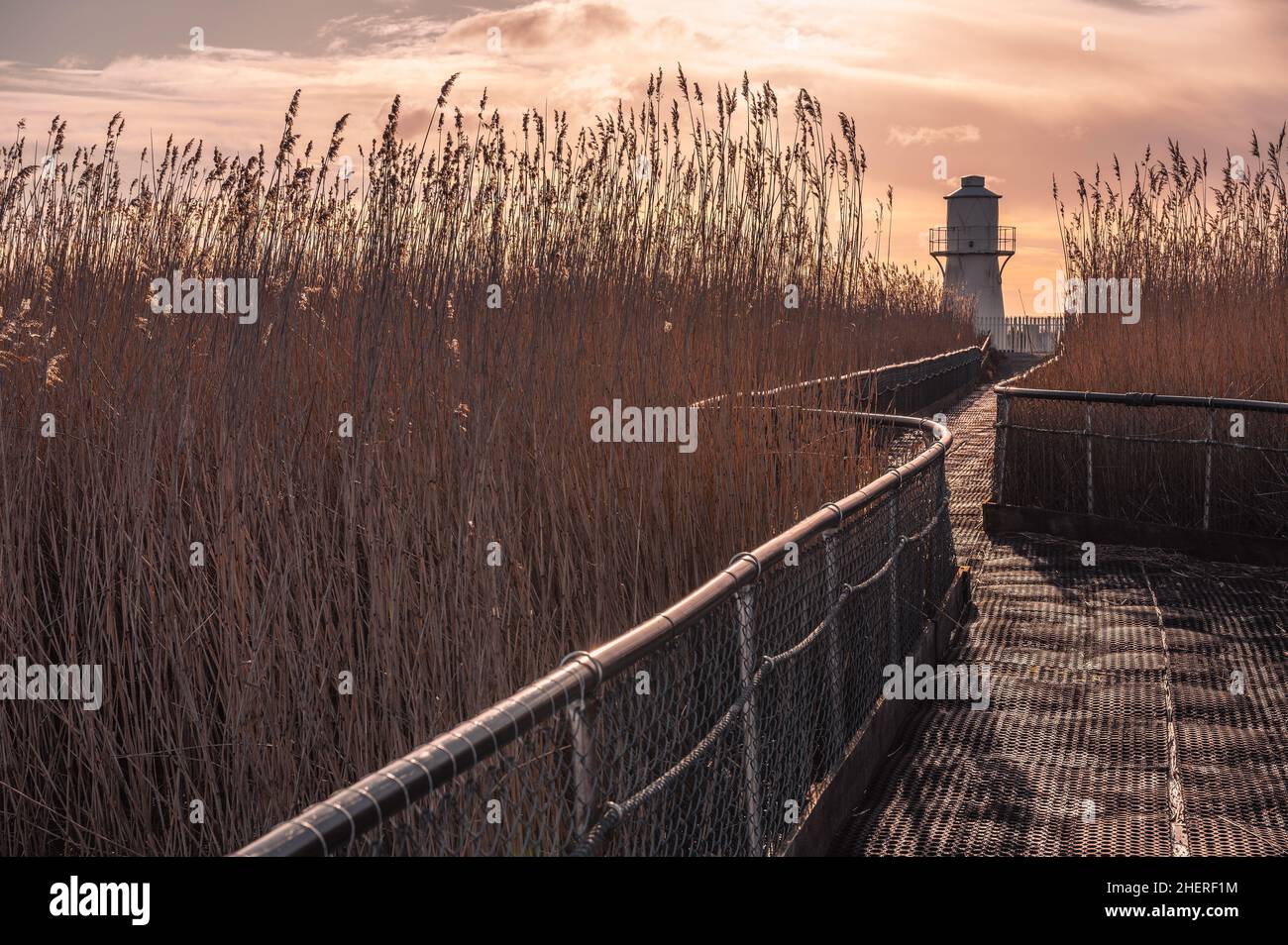 East Usk Lighthouse in den Wetlands von Newport, South Wales Stockfoto