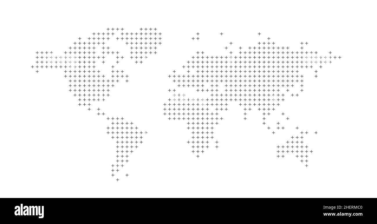 Vektor-Weltkarte mit Kreuzen oder Plus. Grafikdesign abstrakte Kunst für Business und Reisen. Vektorgrafik für Rohware isoliert Stock Vektor