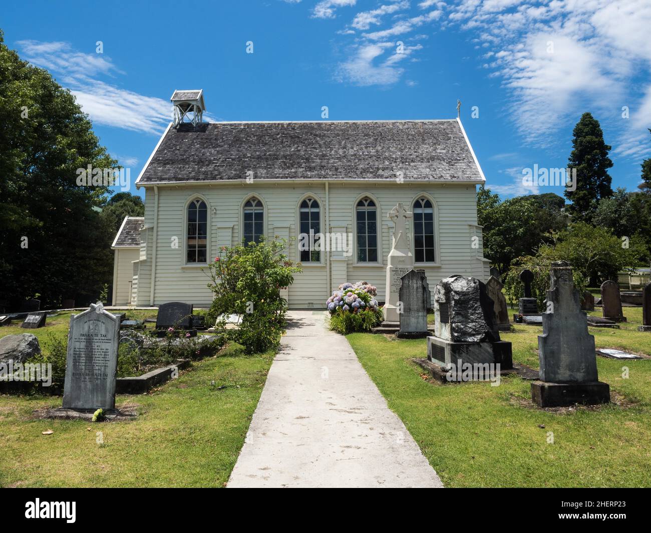 Christ Church mit historischem Friedhof, älteste erhaltene Kirche in Neuseeland, Russell, Bay of Islands, Far North District, Northland, Nordinsel Stockfoto