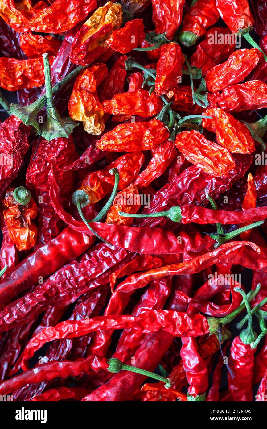 Rote scharf würzige Paprika Food Hintergrund. Chilischoten Stockfoto