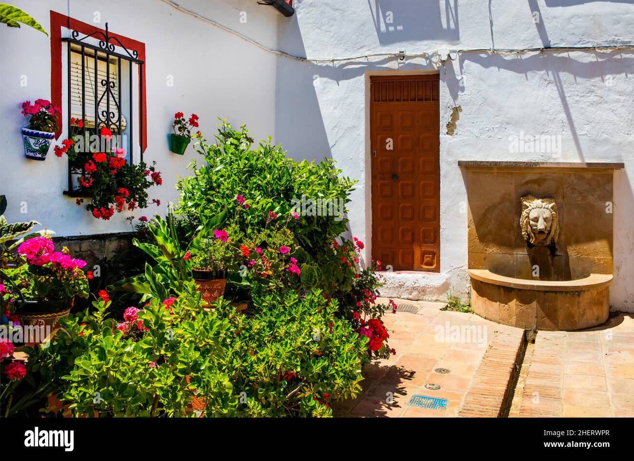 Innenhof, Ronda, eines der weißen Dörfer, Ronda, Andalusien, Spanien Stockfoto