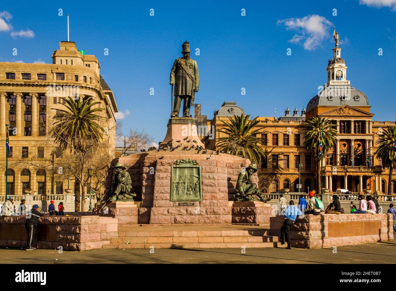 Ou Raadsaal am Church Square mit Paul Kruger Statue, Hauptstadt Pretoria, Tshwane, Südafrika, Pretoria Stockfoto